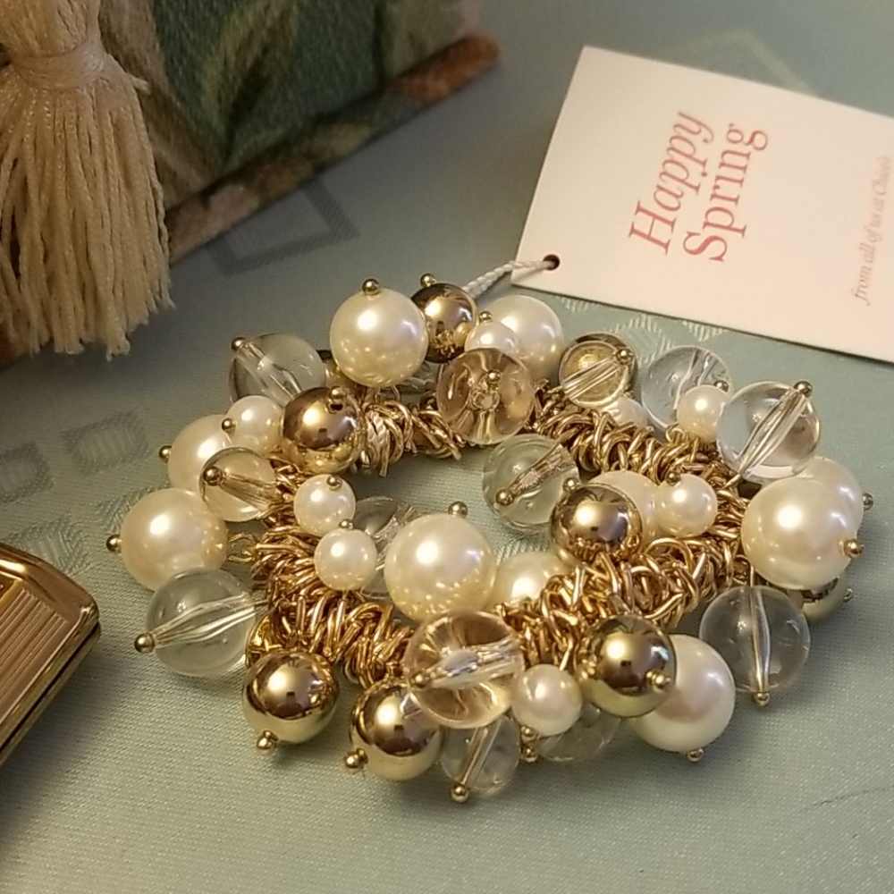 Chicos Bijou Faux Pearl & Clear Bead Bracelet